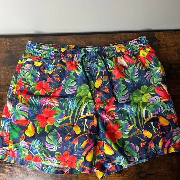 Polo Ralph Lauren Men's 7-1/4 Inch Classic-Fit Swim Trunks Tropical Parrots Sz M - Picture 2 of 14